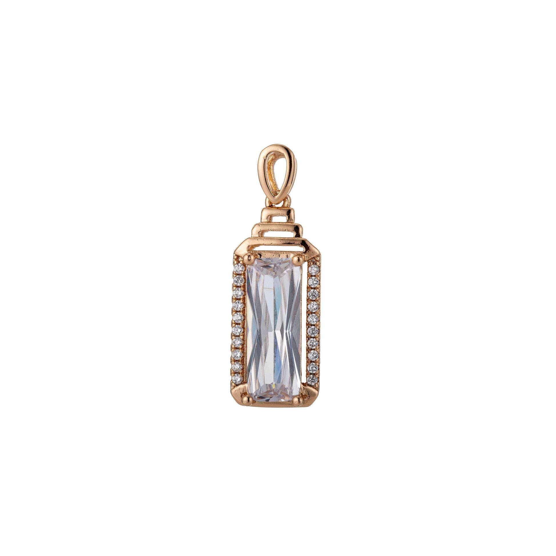 Dainty rectangle cz diamond geometric pendant in 18k gold fill charm micro pave charm h-814