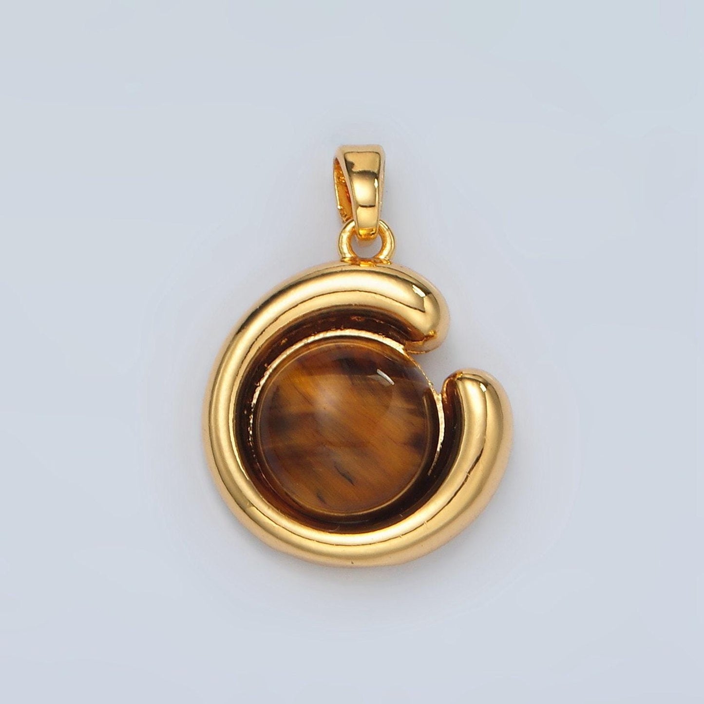 14k gold filled 19mm brown tiger eye beads pendant | h809