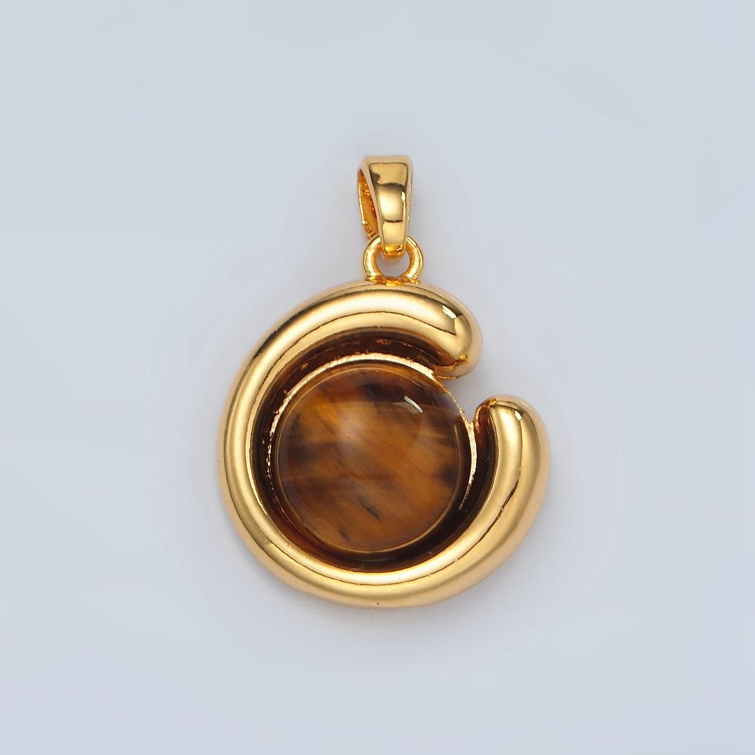 14k gold filled 19mm brown tiger eye beads pendant | h809