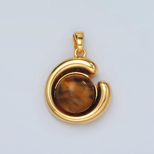 14k gold filled 19mm brown tiger eye beads pendant | h809
