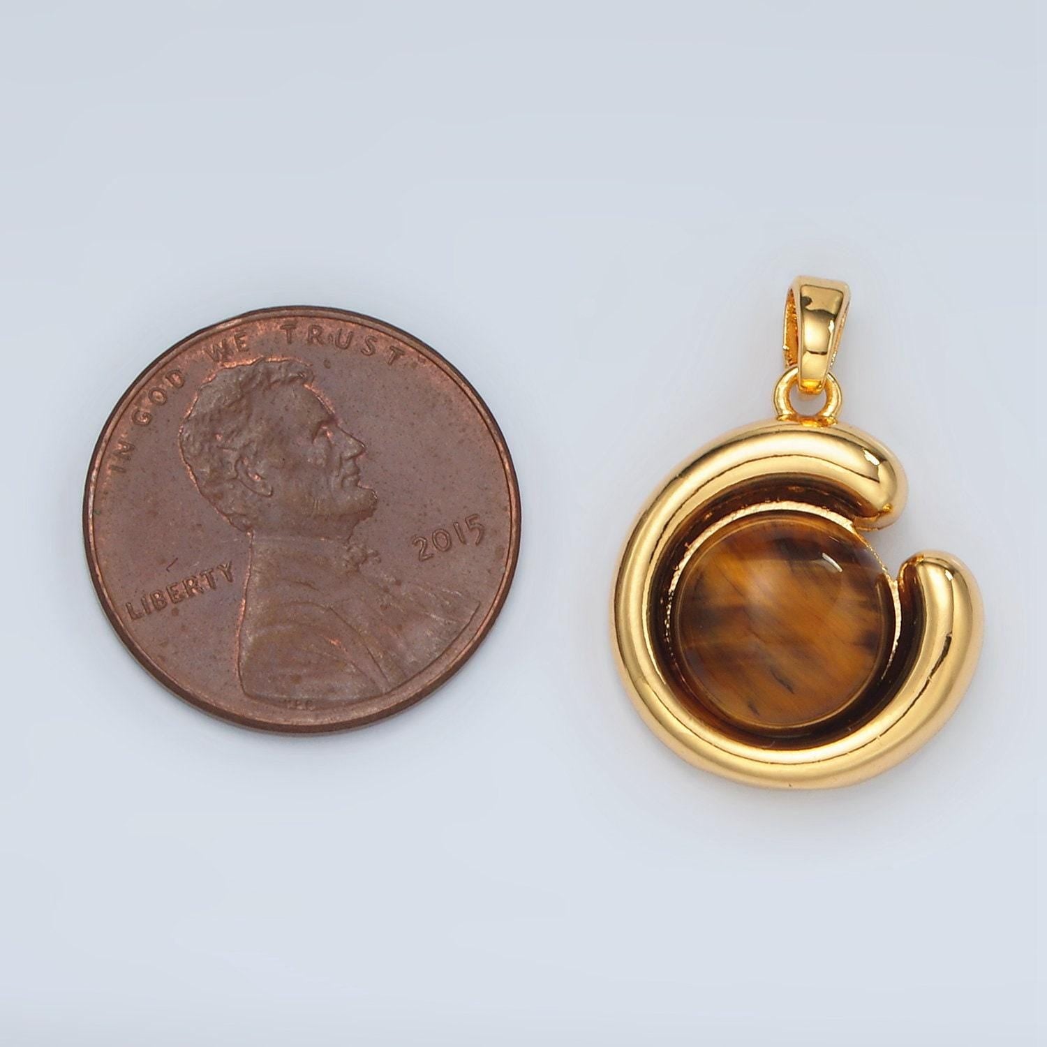 14k gold filled 19mm brown tiger eye beads pendant | h809