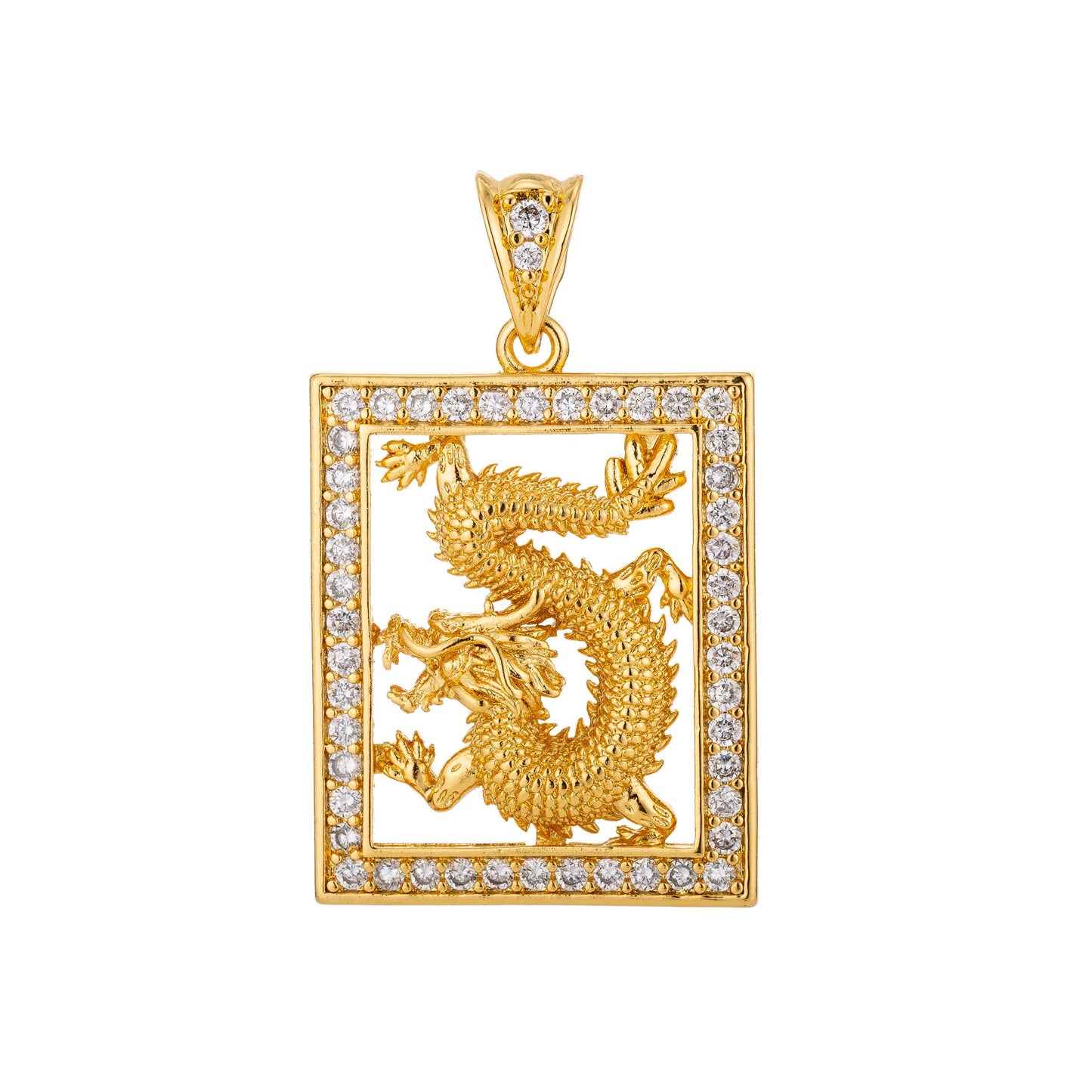 Gold filled / rose gold majestic dragon charm pendant with bails magical creature fairy tale cubic zirconia necklace for jewelry making h802