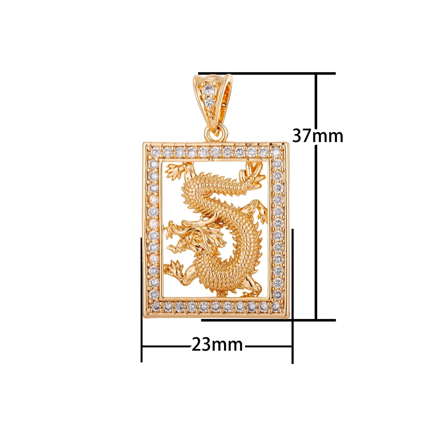 Gold filled / rose gold majestic dragon charm pendant with bails magical creature fairy tale cubic zirconia necklace for jewelry making h802
