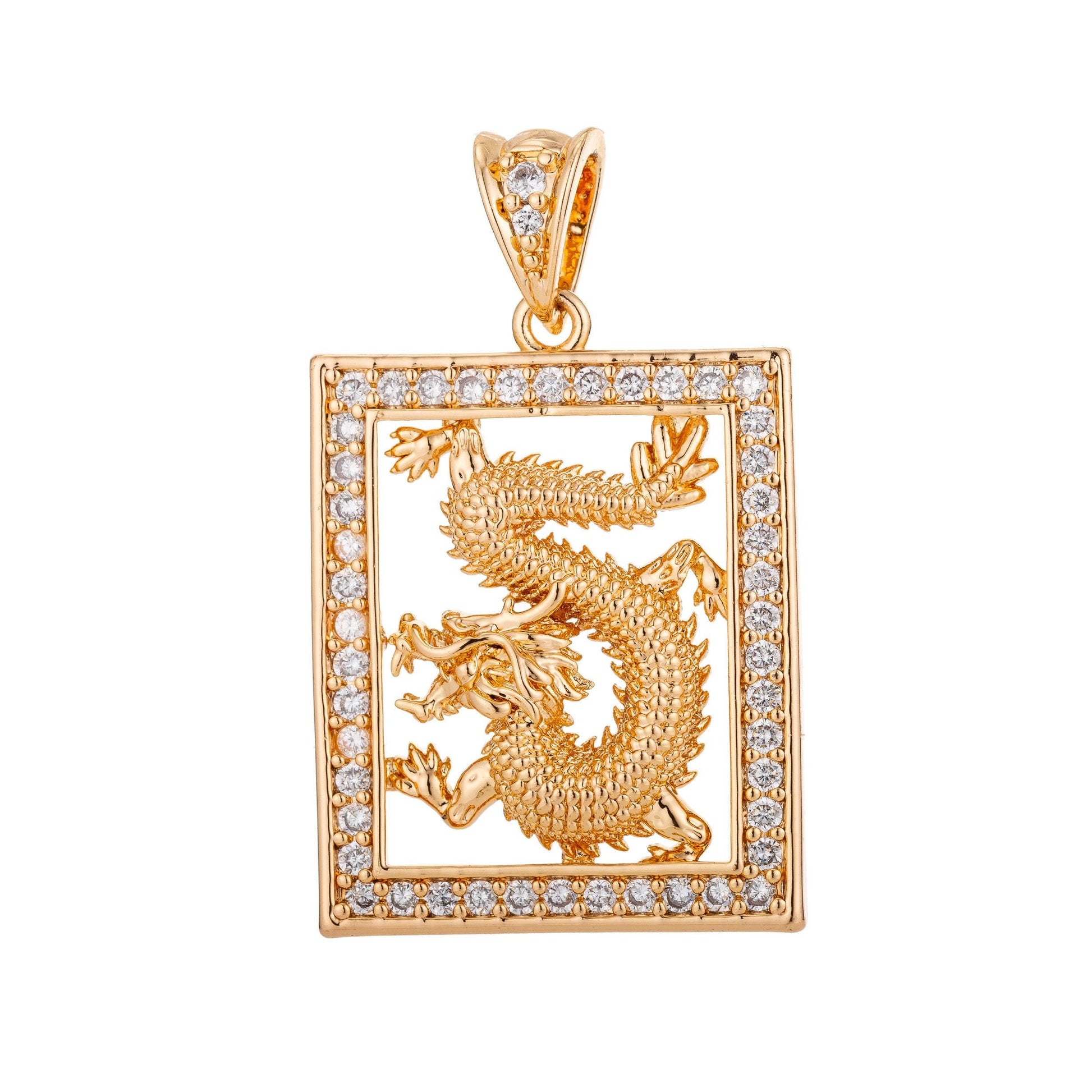 Gold filled / rose gold majestic dragon charm pendant with bails magical creature fairy tale cubic zirconia necklace for jewelry making h802