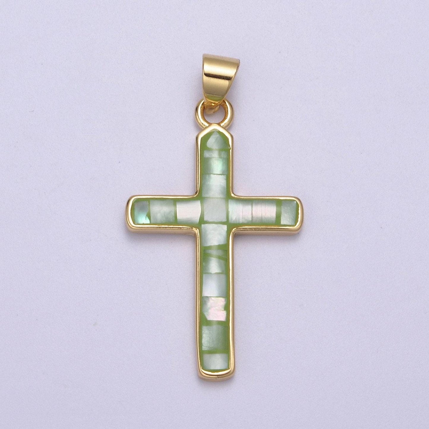 Dainty pink, green, blue opal religious cross pendant for christian catholic baptism, religious jewelry making supply in 24k gold filled