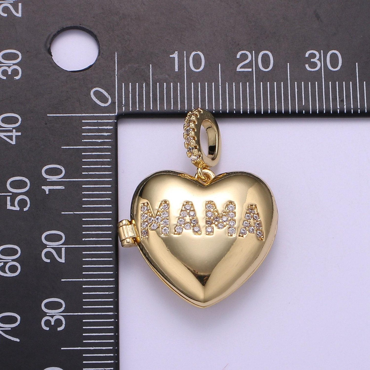 Heart gold best mom ever micro pave locket pendant, gold silver open locket cubic zirconia pave mom charm necklace