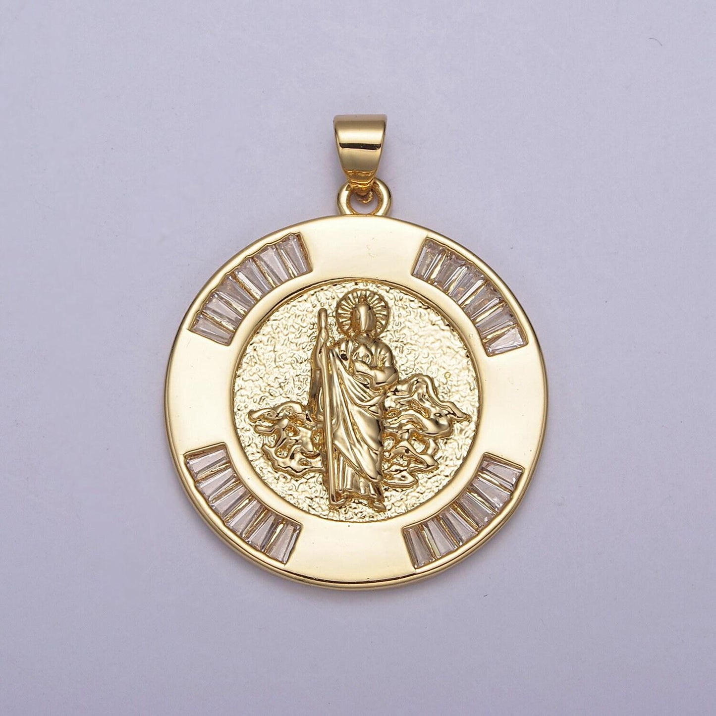 Gold religious pendant : miraculous virgin mother mary/saint jude san judas tadeo cadena, round mirco pave cz for diy jewelry making h-733
