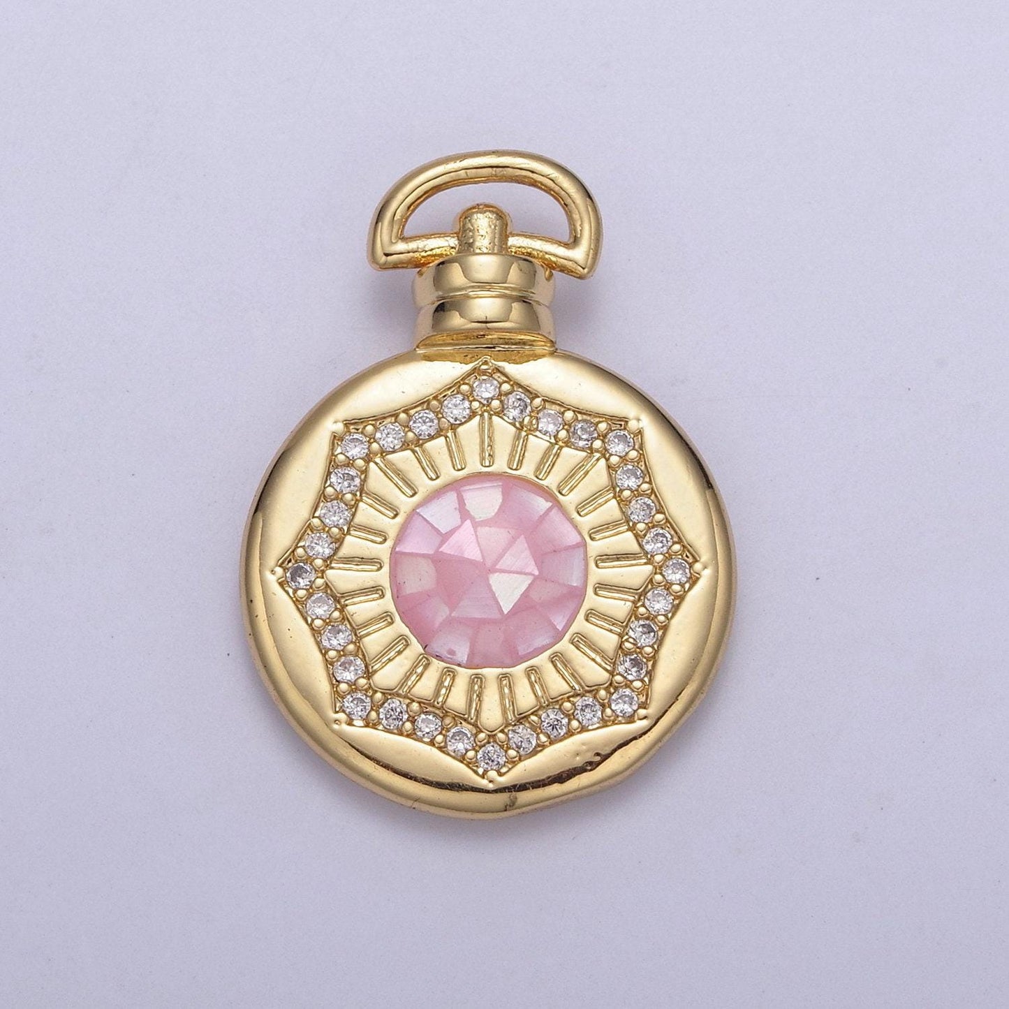 24k gold round pink/white circle medallion with micro pave cubic zirconia love & friendship gift, charm pendant for jewelry making findings