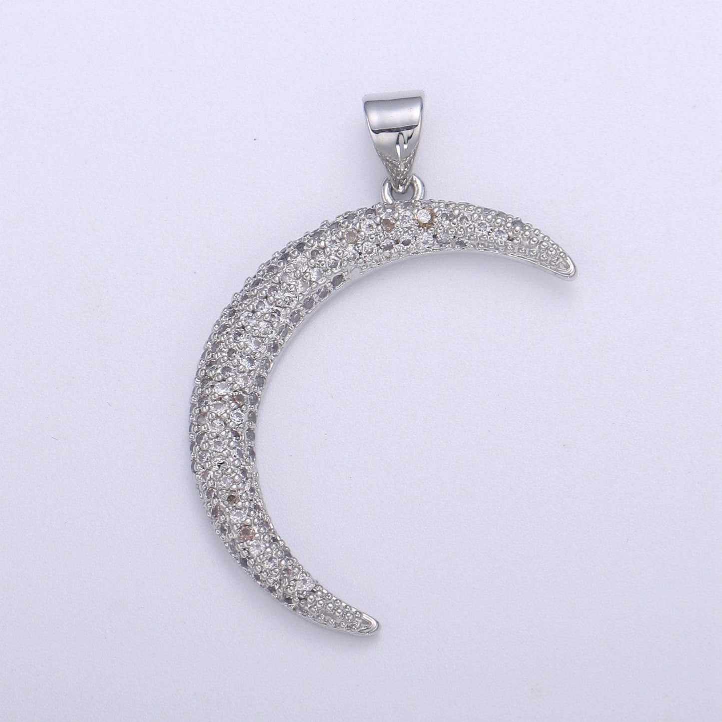 Big micro pave crescent moon charm, cz clear 14k gold-white gold pendant, cubic necklace charm celestial jewelry making pd-2129