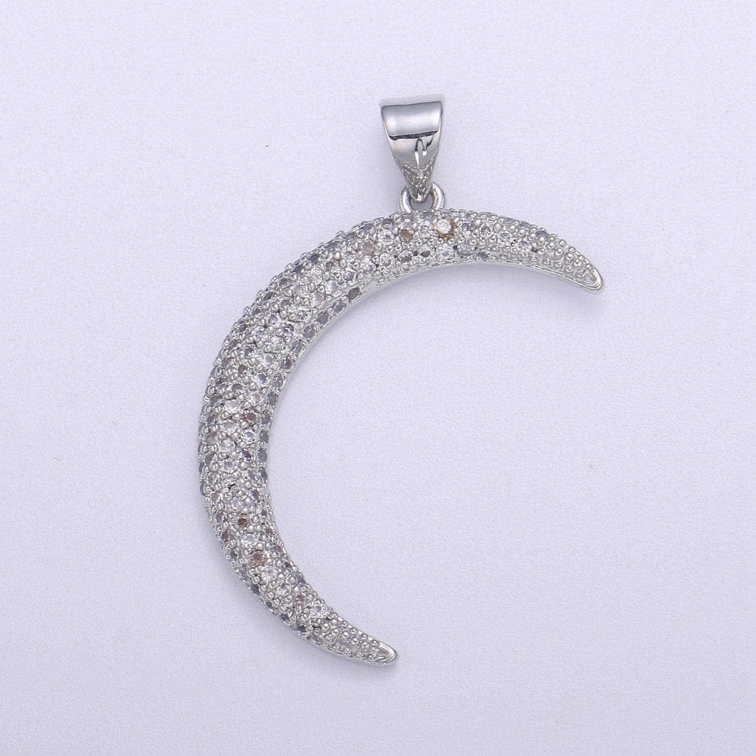 Big micro pave crescent moon charm, cz clear 14k gold-white gold pendant, cubic necklace charm celestial jewelry making pd-2129