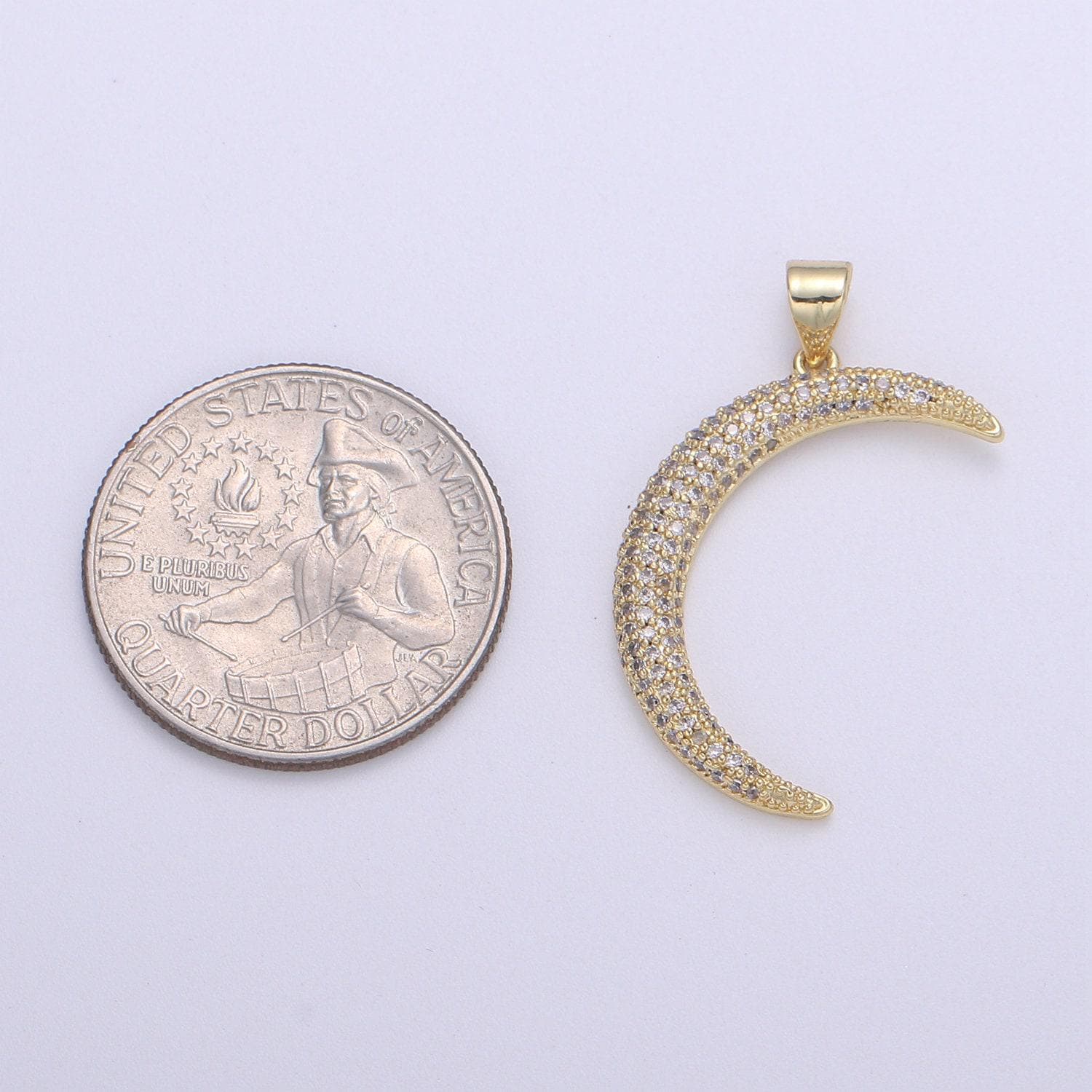 Big micro pave crescent moon charm, cz clear 14k gold-white gold pendant, cubic necklace charm celestial jewelry making pd-2129