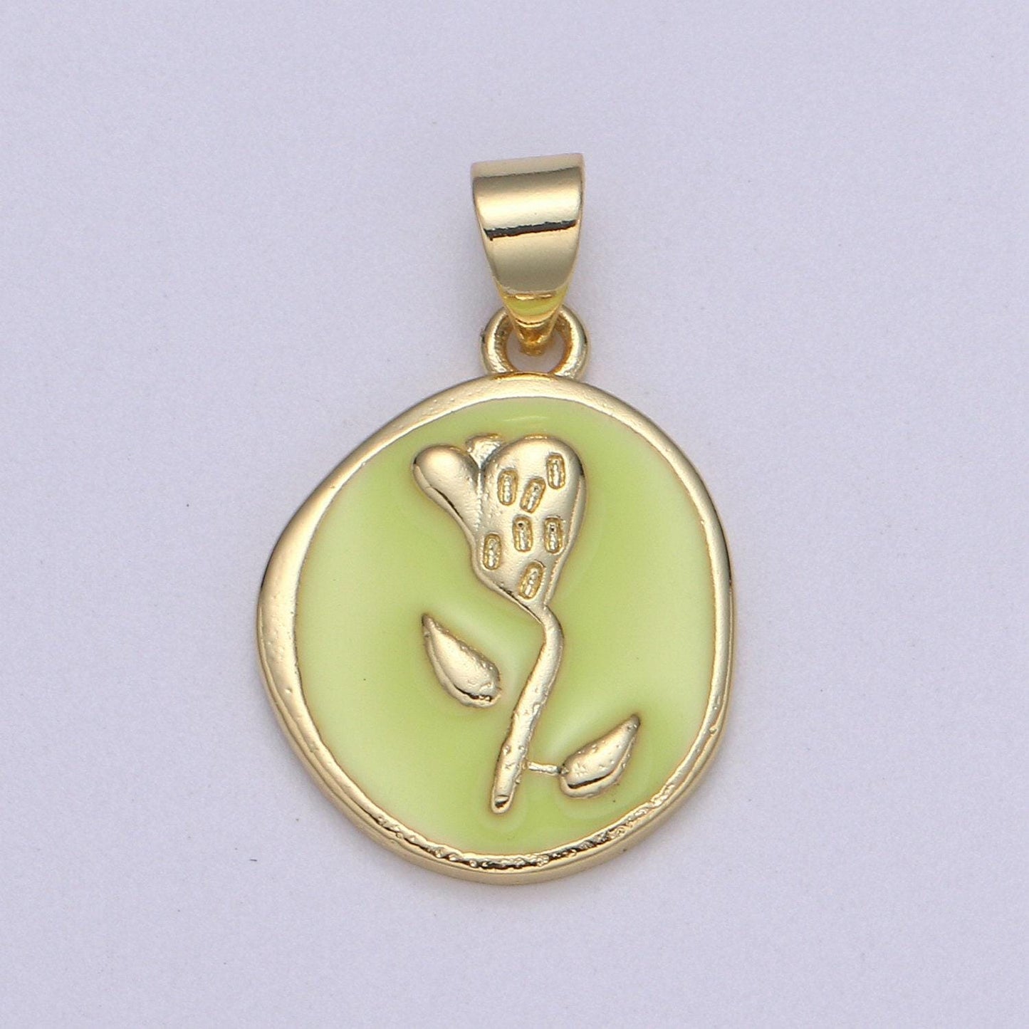 1pc epoxy tulip in 24k gold round charm, enamel flower charm, gold enamel charms, dainty pink, red, teal, white, lime green pendant, pd-2191