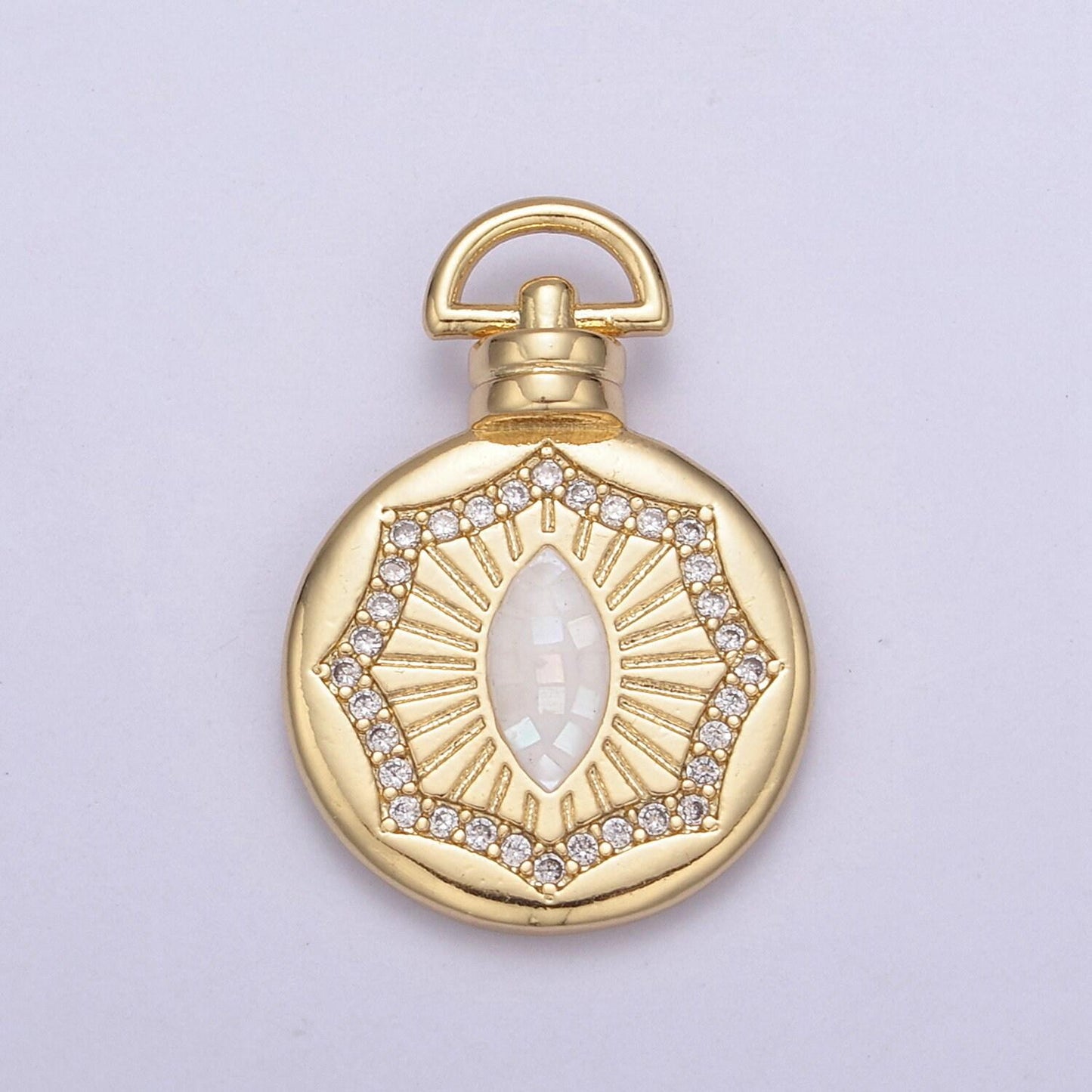 24k gold round pink/white sharp oval/marquise medallion with micro pave cubic zirconia, unisex charm pendant for diy jewelry making findings
