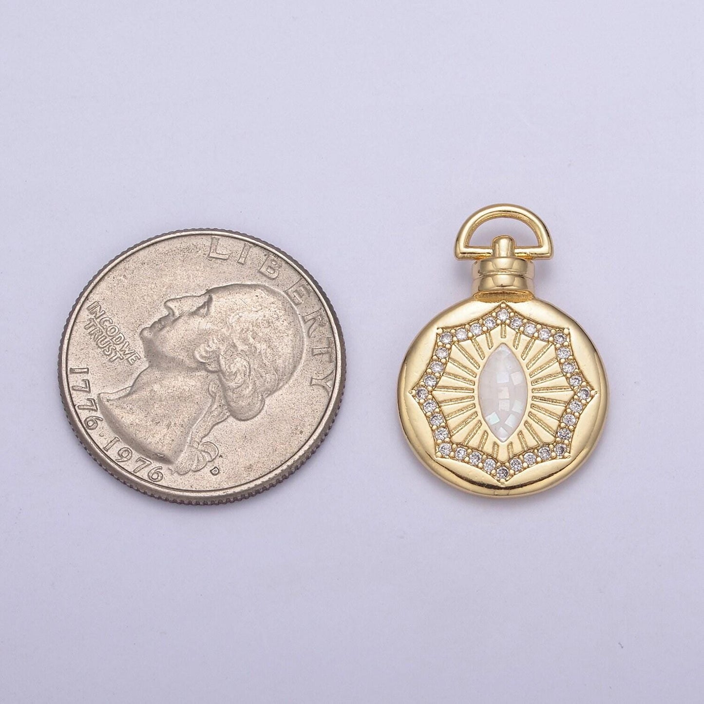 24k gold round pink/white sharp oval/marquise medallion with micro pave cubic zirconia, unisex charm pendant for diy jewelry making findings