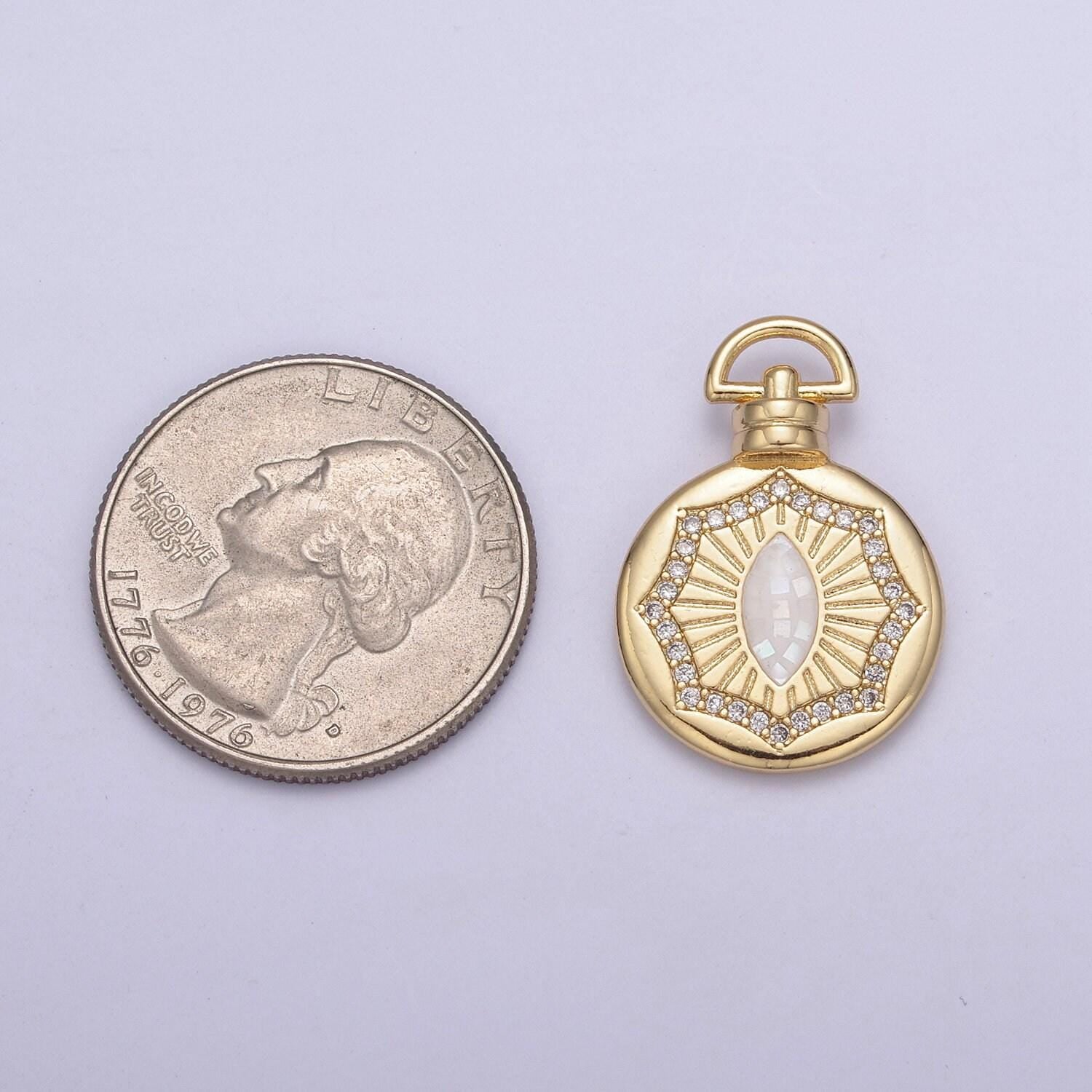 24k gold round pink/white sharp oval/marquise medallion with micro pave cubic zirconia, unisex charm pendant for diy jewelry making findings