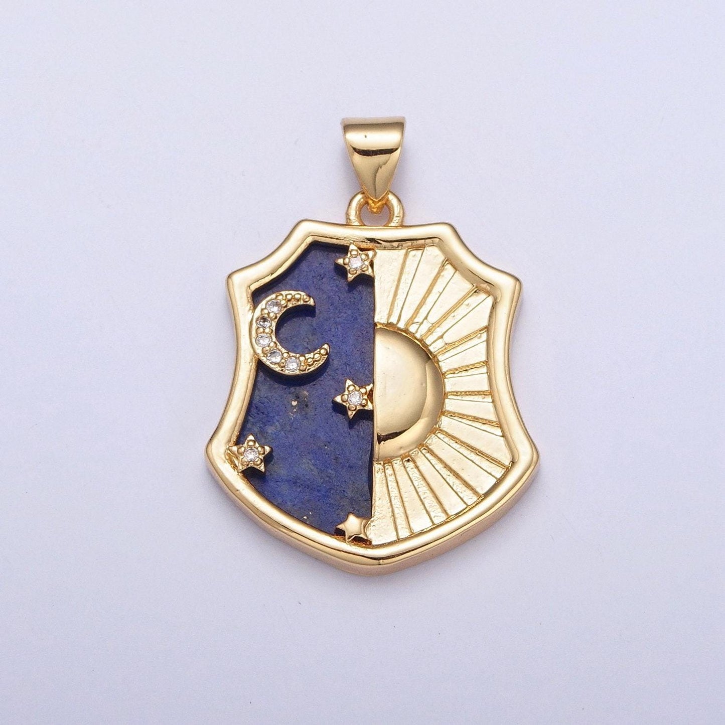 24k gold celestial charm sun moon stars pendant, day and night badge, celestial tag micro pave jewelry earring necklace supply | h-696