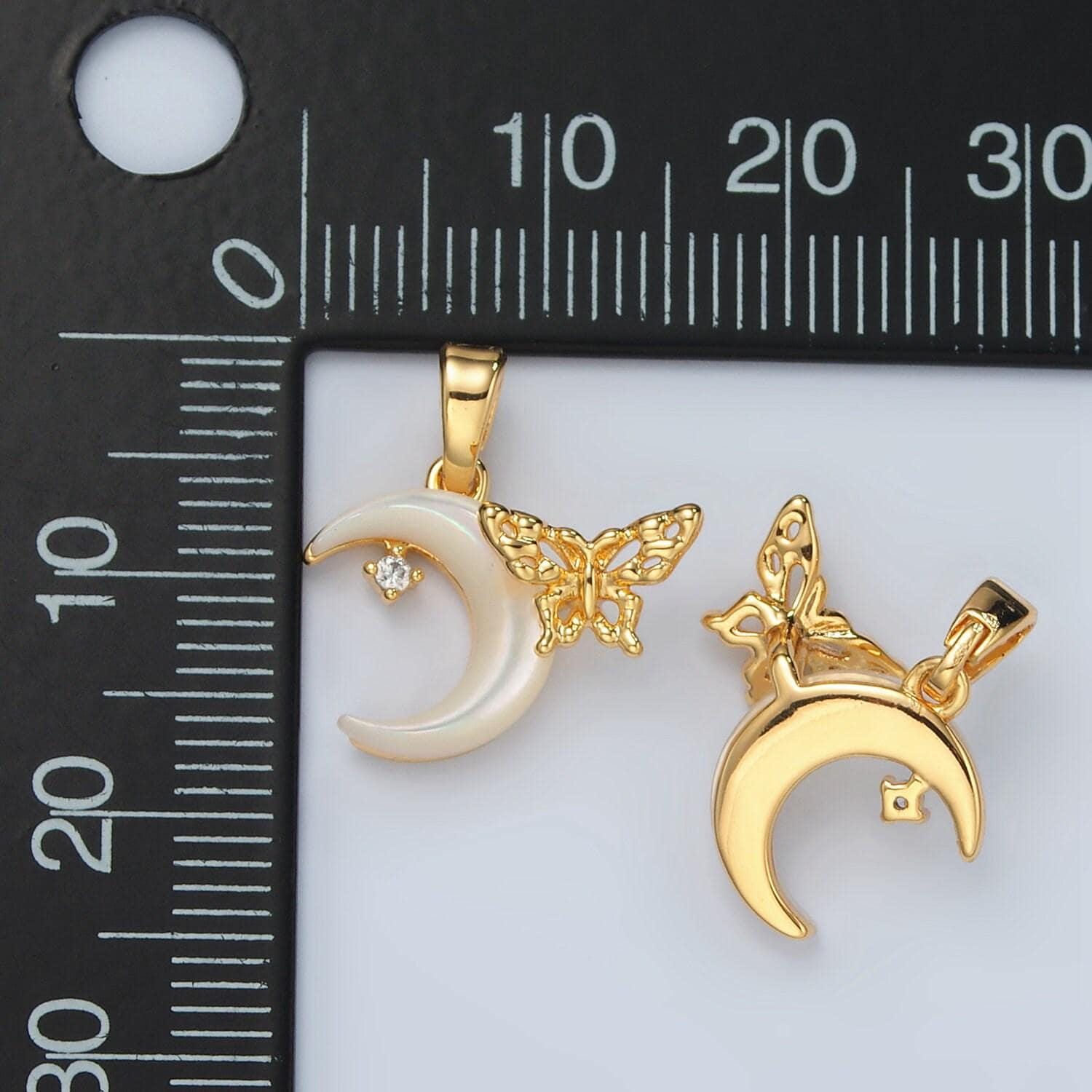 Gold pearl charm 24k gold filled butterfly pendant dainty moon charm for bracelet necklace diy jewelry making supply h691