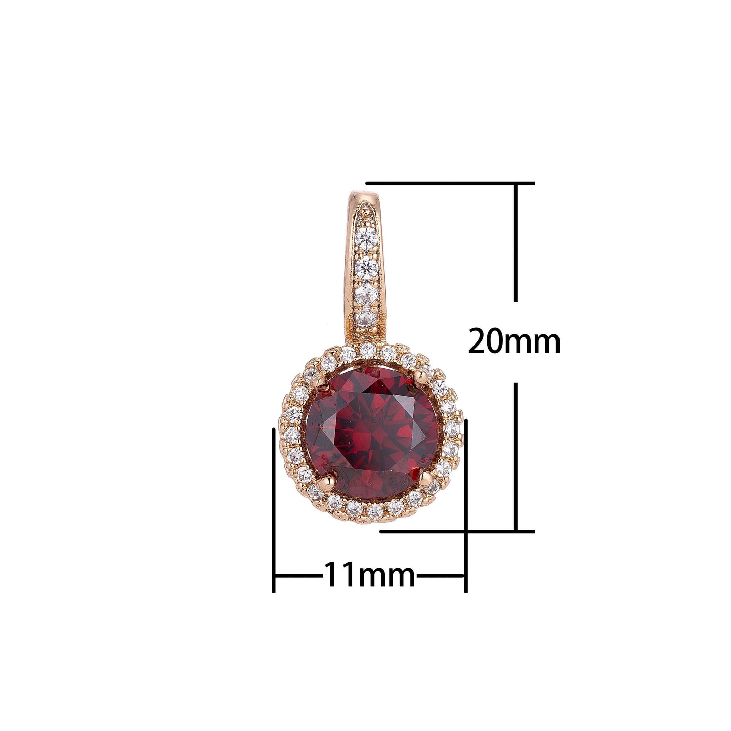 Gold filled ruby red maroon gem, classic elegant cubic zirconia necklace pendant charm bails findings for jewelry making h-667