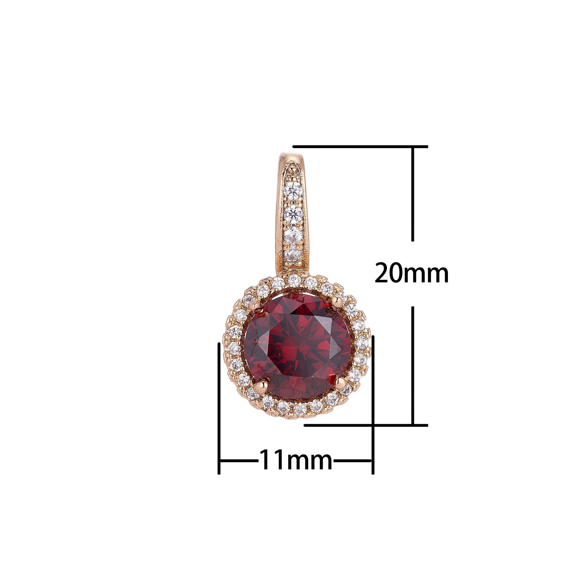 Gold filled ruby red maroon gem, classic elegant cubic zirconia necklace pendant charm bails findings for jewelry making h-667