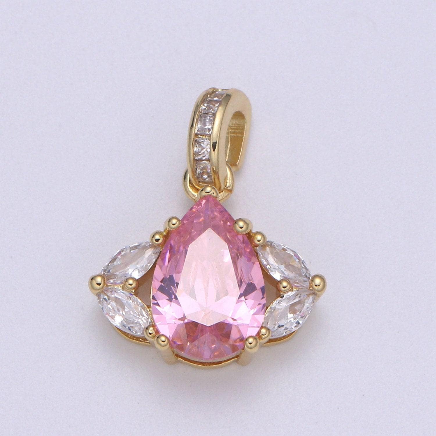 1pc 24k gold micro pave cz evil eye pendant charm, pink tear drop cz pendant charm, micro pave cubic bail for diy jewelry making 2190