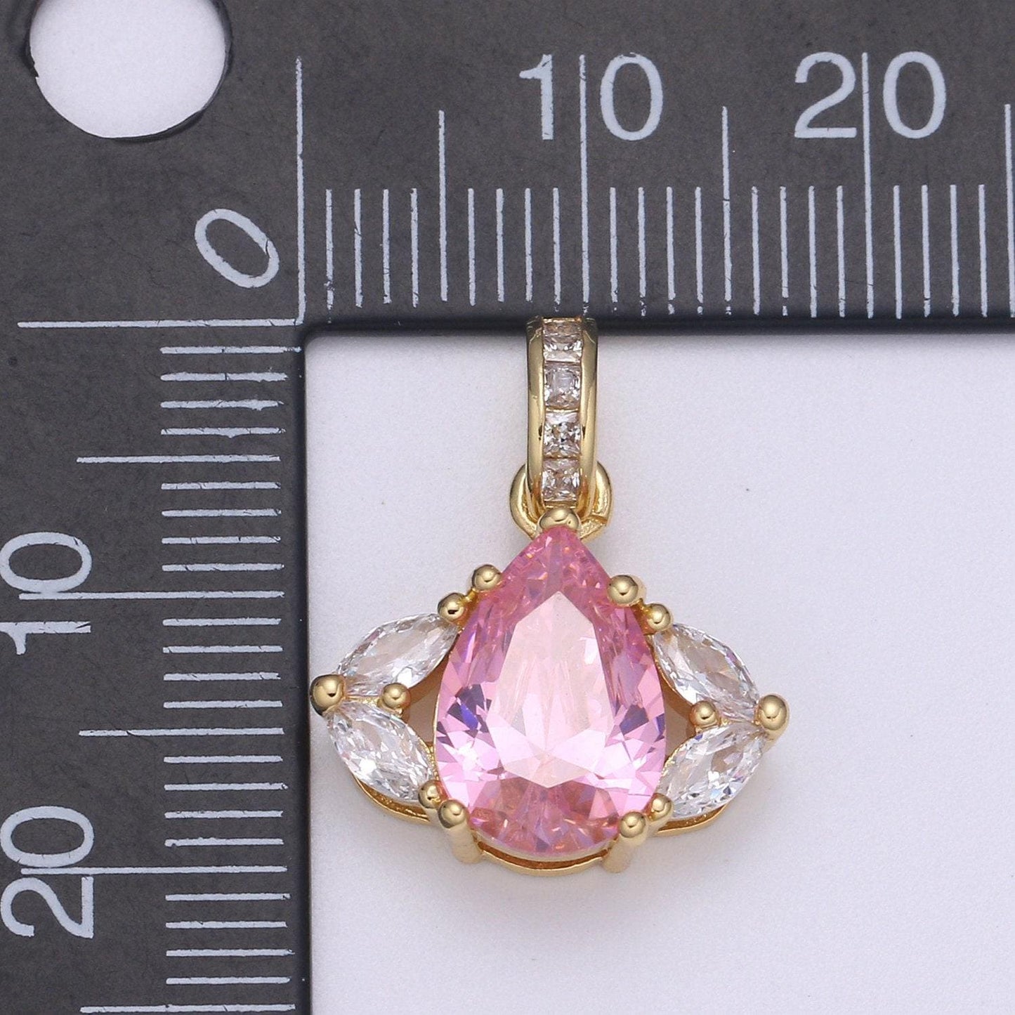1pc 24k gold micro pave cz evil eye pendant charm, pink tear drop cz pendant charm, micro pave cubic bail for diy jewelry making 2190