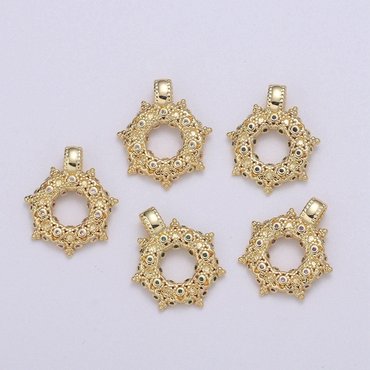 1pc 24k gold star cubic wreath charm, micro pave cz classic design pendant, pendant for diy jewelry, pdgf- 2189