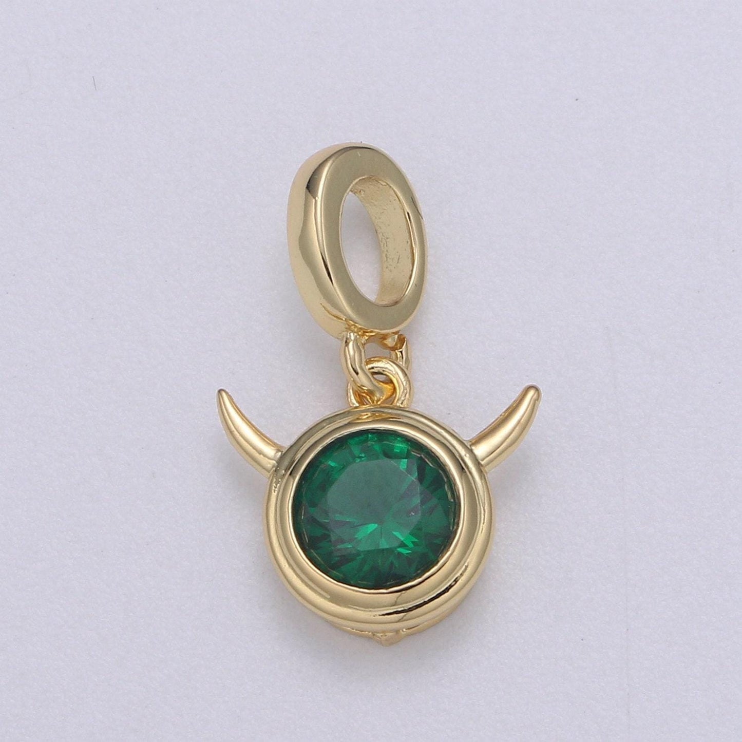 1pc 24k gold cz solitaire rolling horn charm, emerald green silver horn pendant charm, charm, for diy jewelry, pdgf-2187
