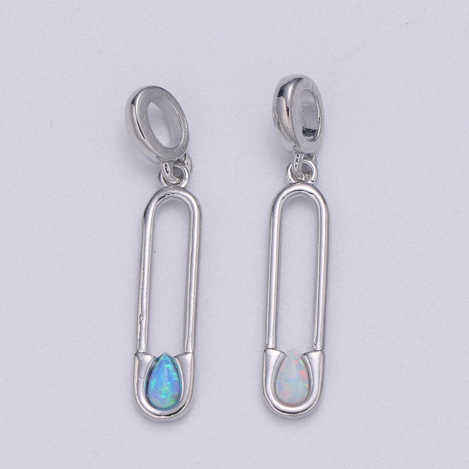 Blue and white opal white safety pin pendant, teardrop opal charm for bracelet earring necklace pdgf-2183