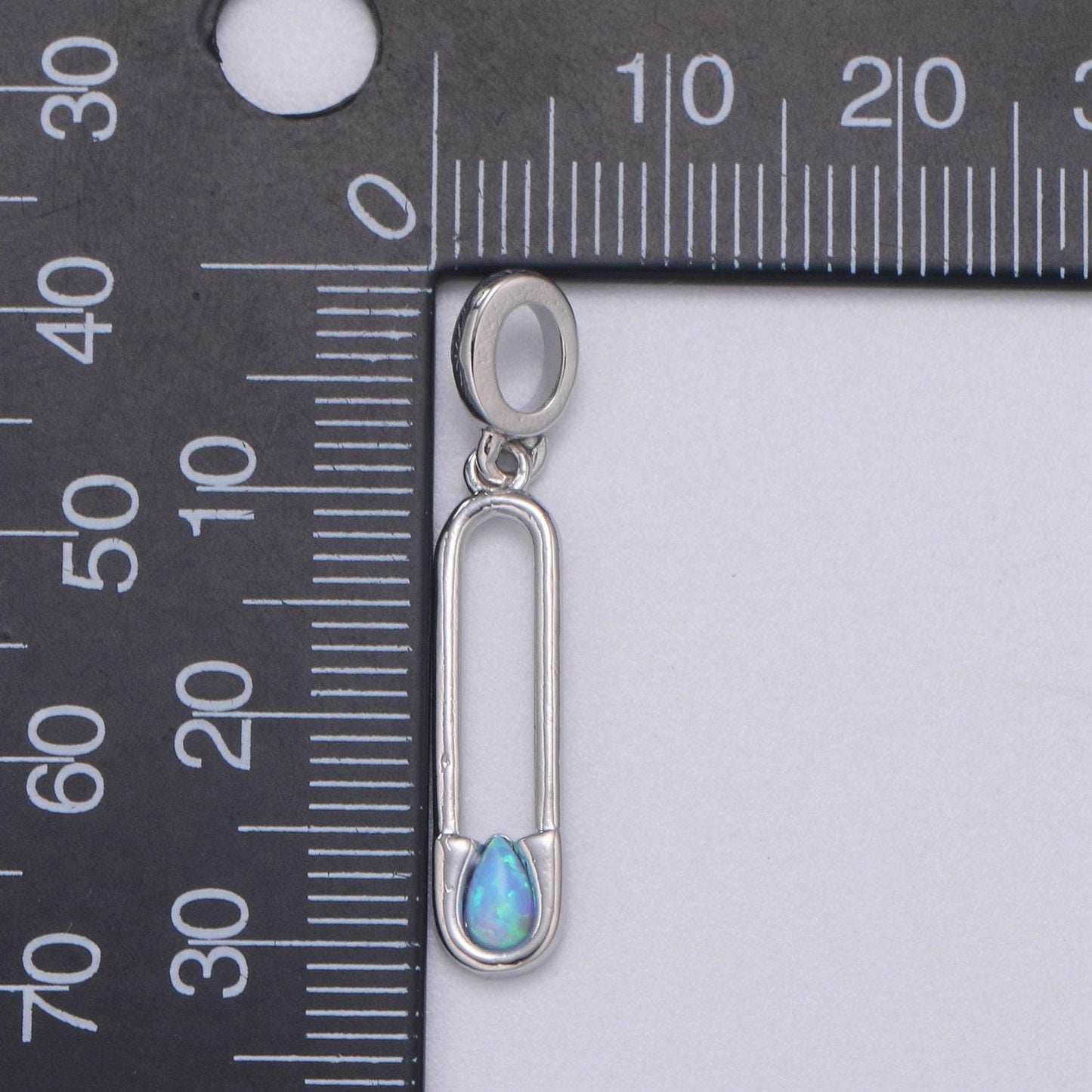 Blue and white opal white safety pin pendant, teardrop opal charm for bracelet earring necklace pdgf-2183