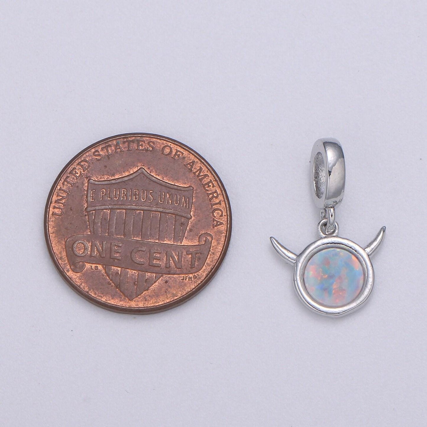 1pc white gold solitaire rolling horn charm, opalite silver horn pendant charm, charm, for diy jewelry, pdgf-2182