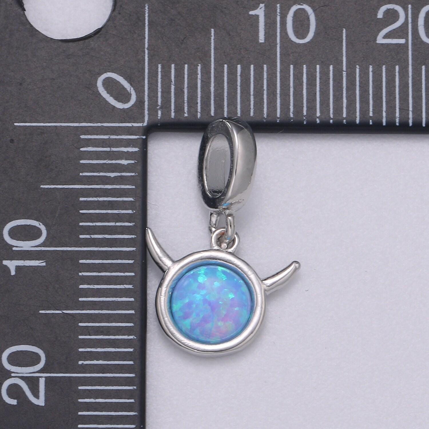 1pc white gold solitaire rolling horn charm, opalite silver horn pendant charm, charm, for diy jewelry, pdgf-2182