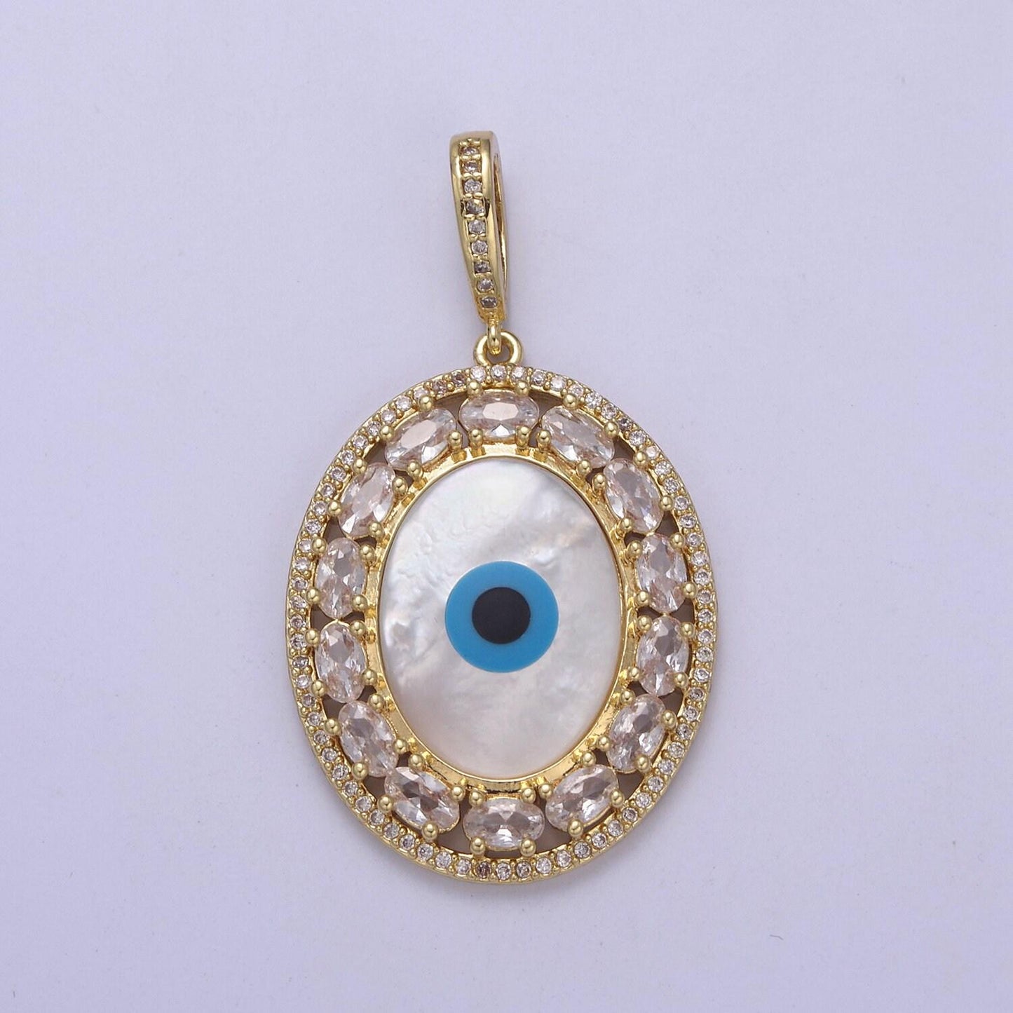 Evil eye charm micro pave cz oval pendant, 24k gold filled eye protection charm for bracelet necklace pendant findings for jewelry making