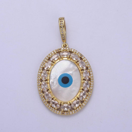 Evil eye charm micro pave cz oval pendant, 24k gold filled eye protection charm for bracelet necklace pendant findings for jewelry making