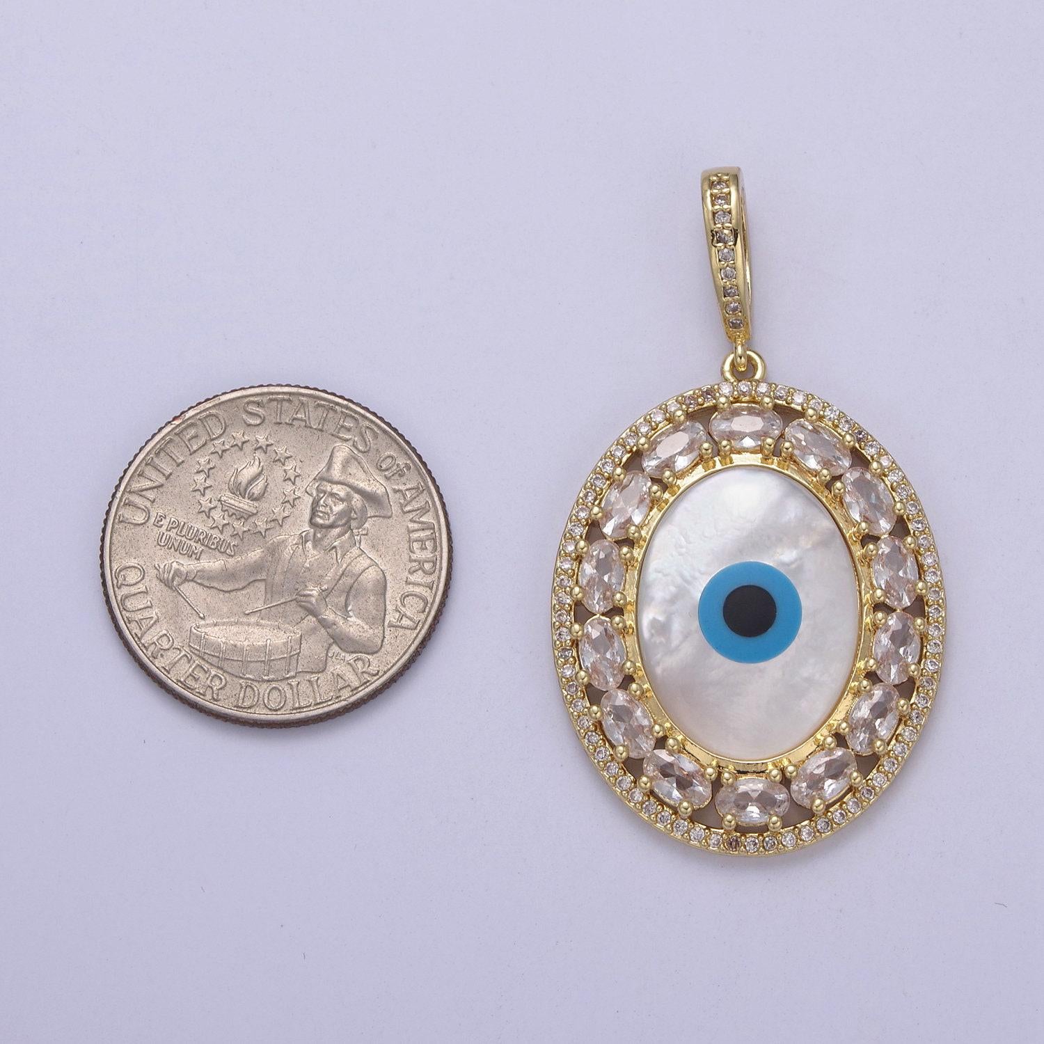 Evil eye charm micro pave cz oval pendant, 24k gold filled eye protection charm for bracelet necklace pendant findings for jewelry making