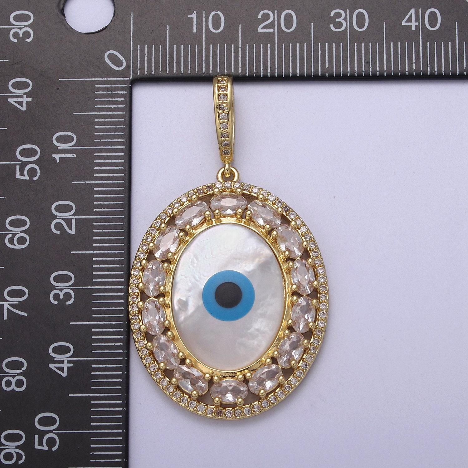 Evil eye charm micro pave cz oval pendant, 24k gold filled eye protection charm for bracelet necklace pendant findings for jewelry making