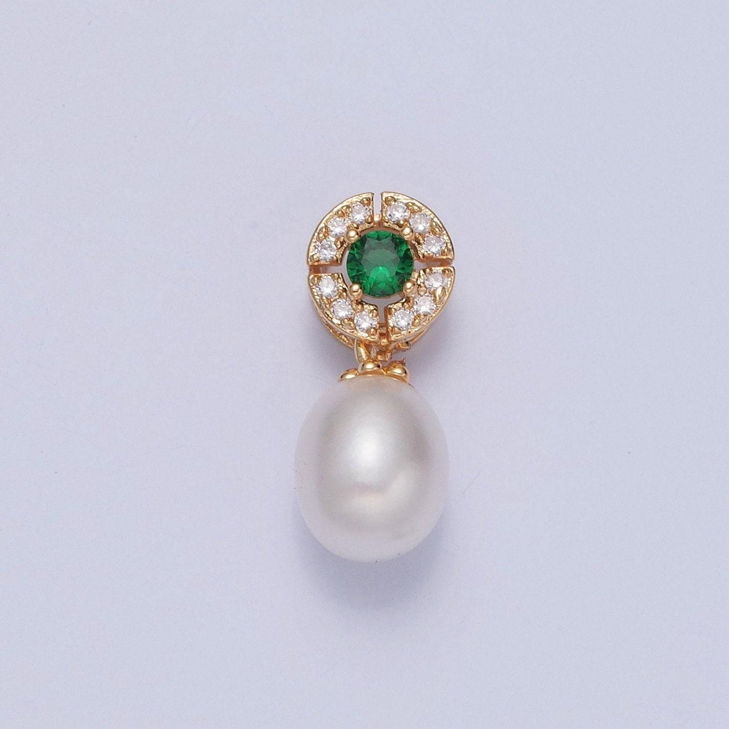 Dainty round pearl target circle emerald green cz eye design micro pave clear cz ball pendant for bracelet necklace component | h-564