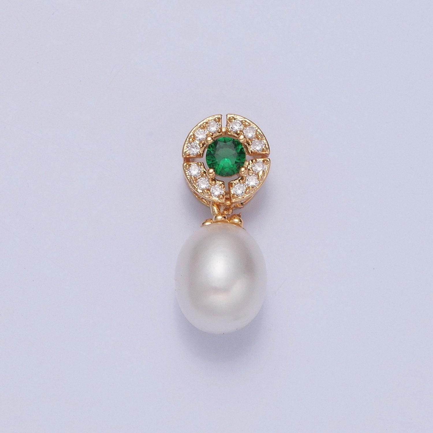 Dainty round pearl target circle emerald green cz eye design micro pave clear cz ball pendant for bracelet necklace component | h-564