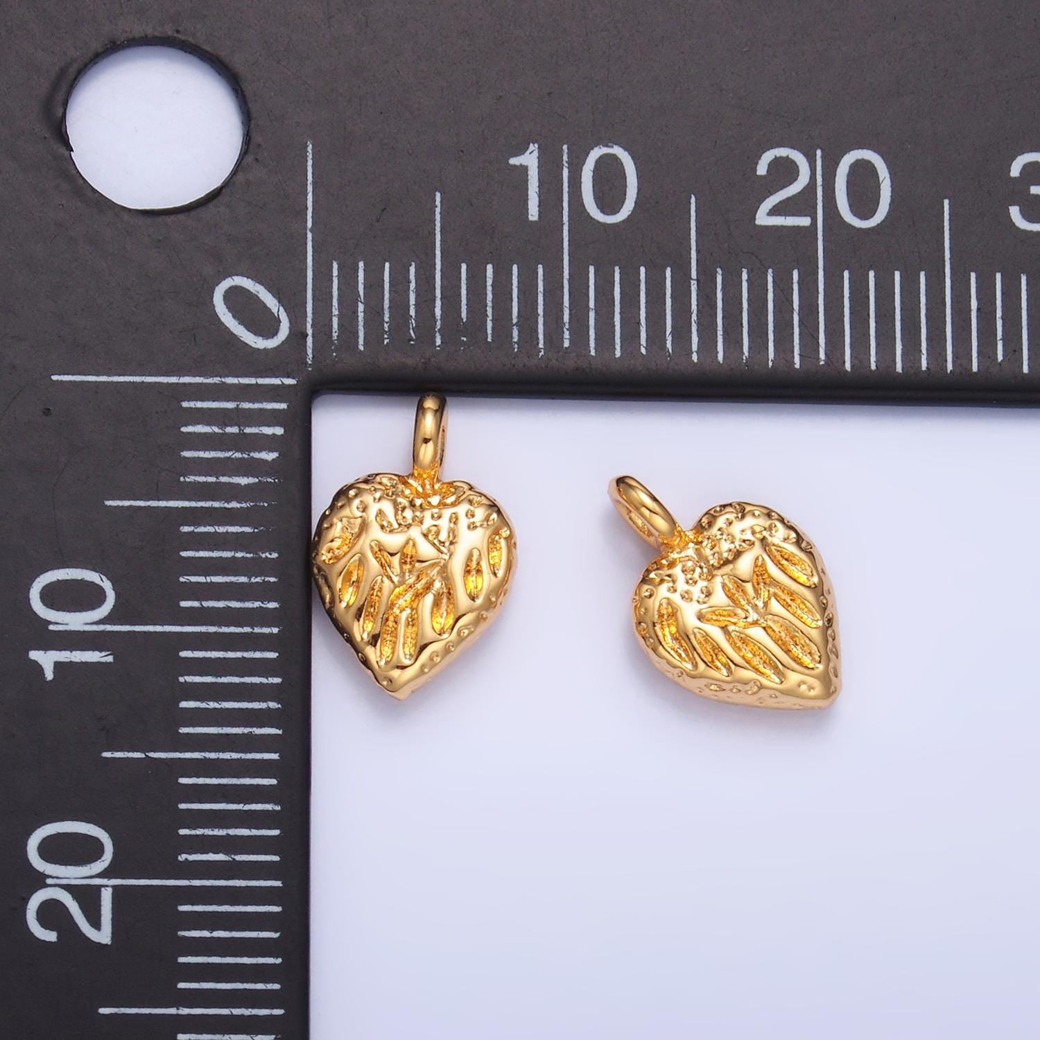 Rustic Mini Heart Charm, Vintage Gold Heart Pendant Charms for bracelet necklace component W386