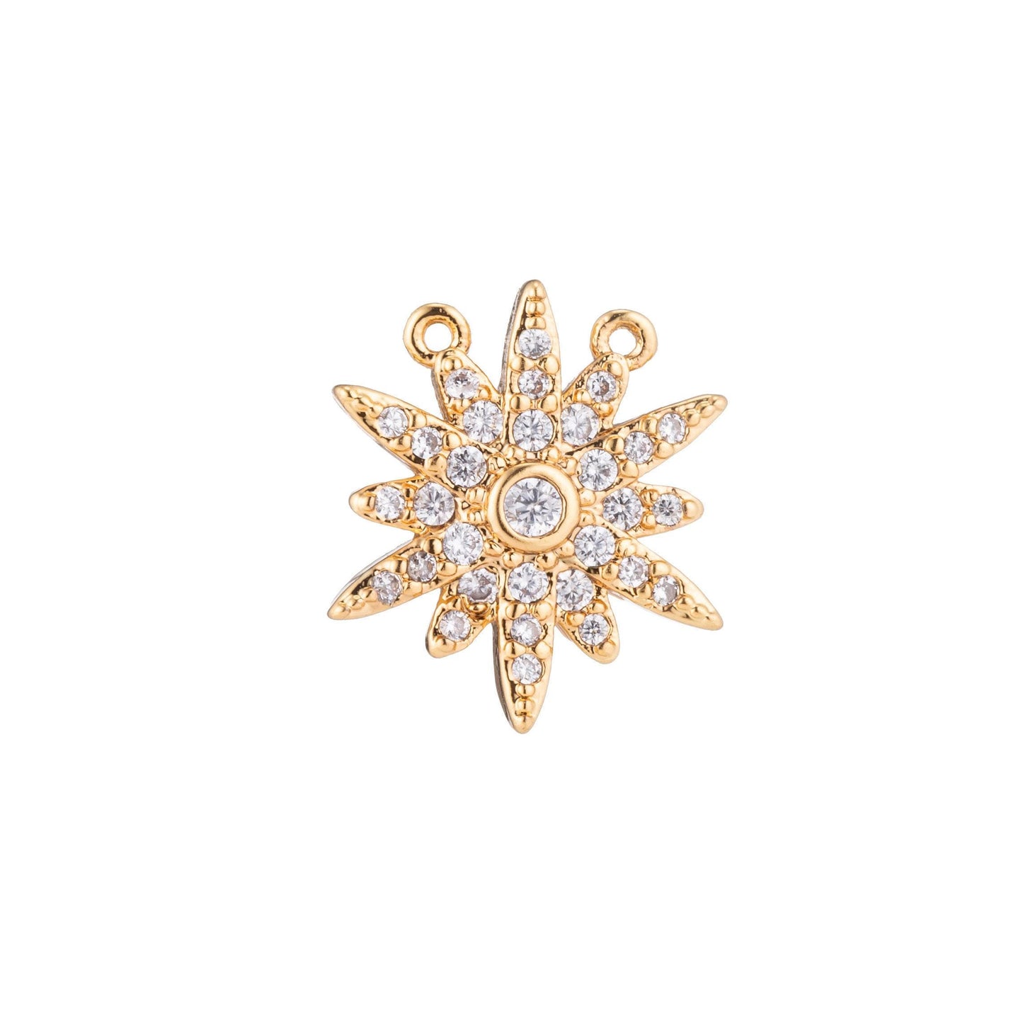 Mini 24k gold filled sunburst charm, tiny silver sun ray link connector charm for necklace bracelet earring