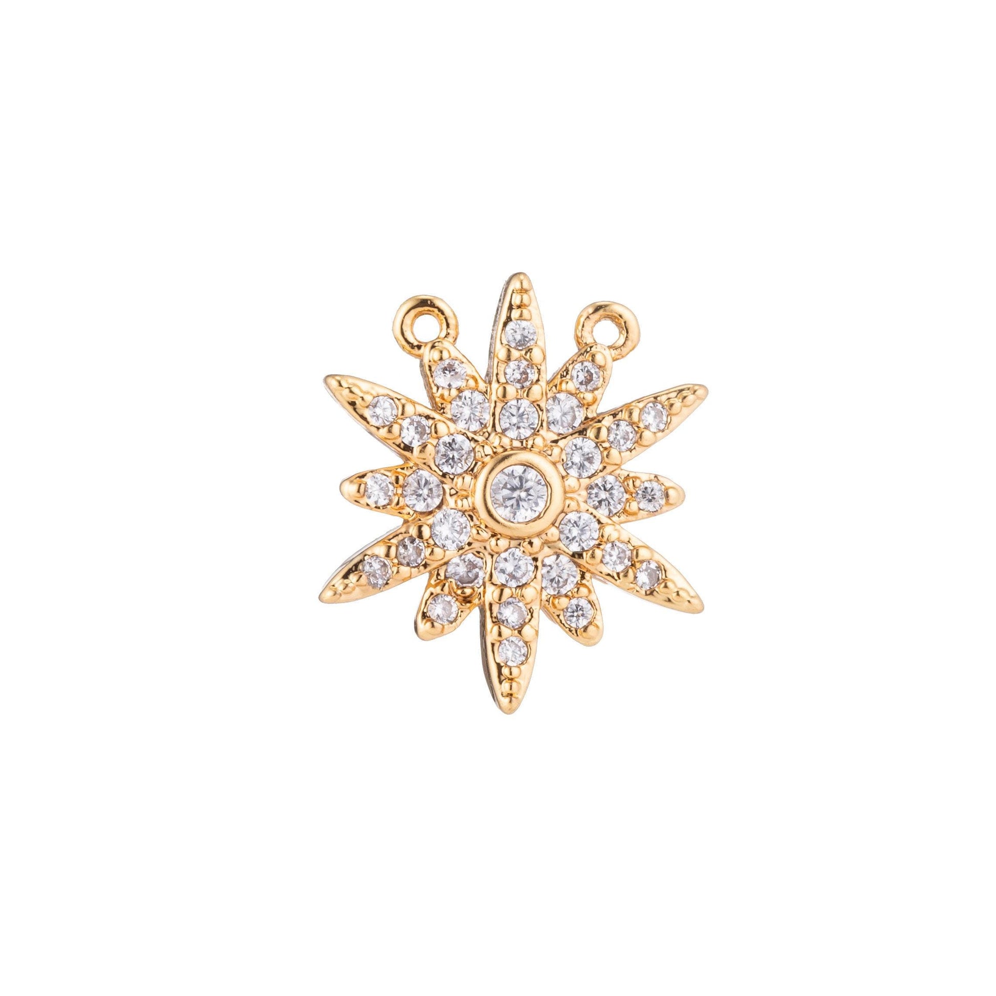 Mini 24k gold filled sunburst charm, tiny silver sun ray link connector charm for necklace bracelet earring