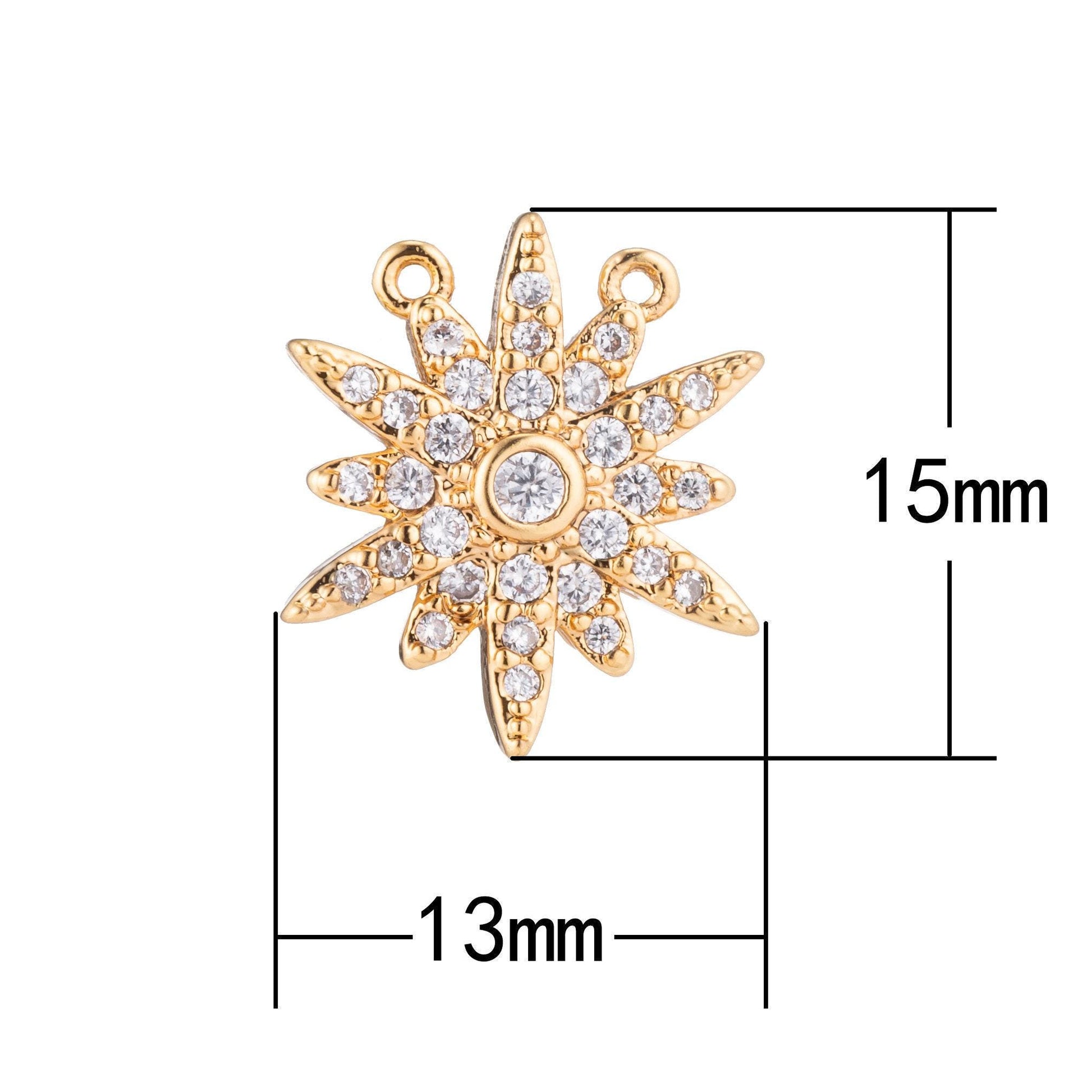 Mini 24k gold filled sunburst charm, tiny silver sun ray link connector charm for necklace bracelet earring