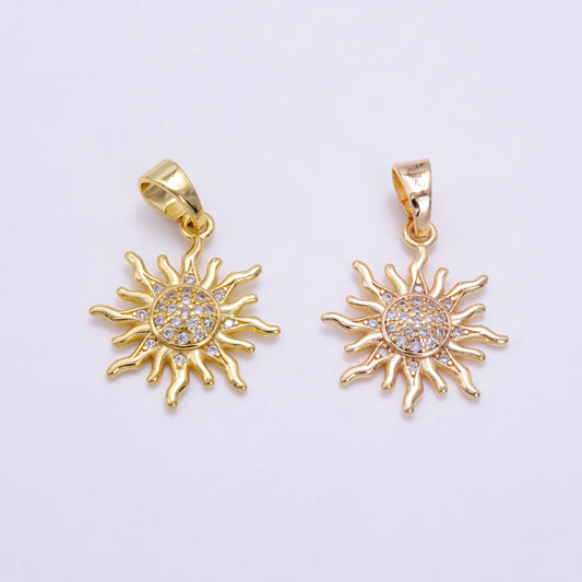24k gold filled sun charm w cz pendant, sun ray charm celestial sun pendant, bohemian jewelry | h539