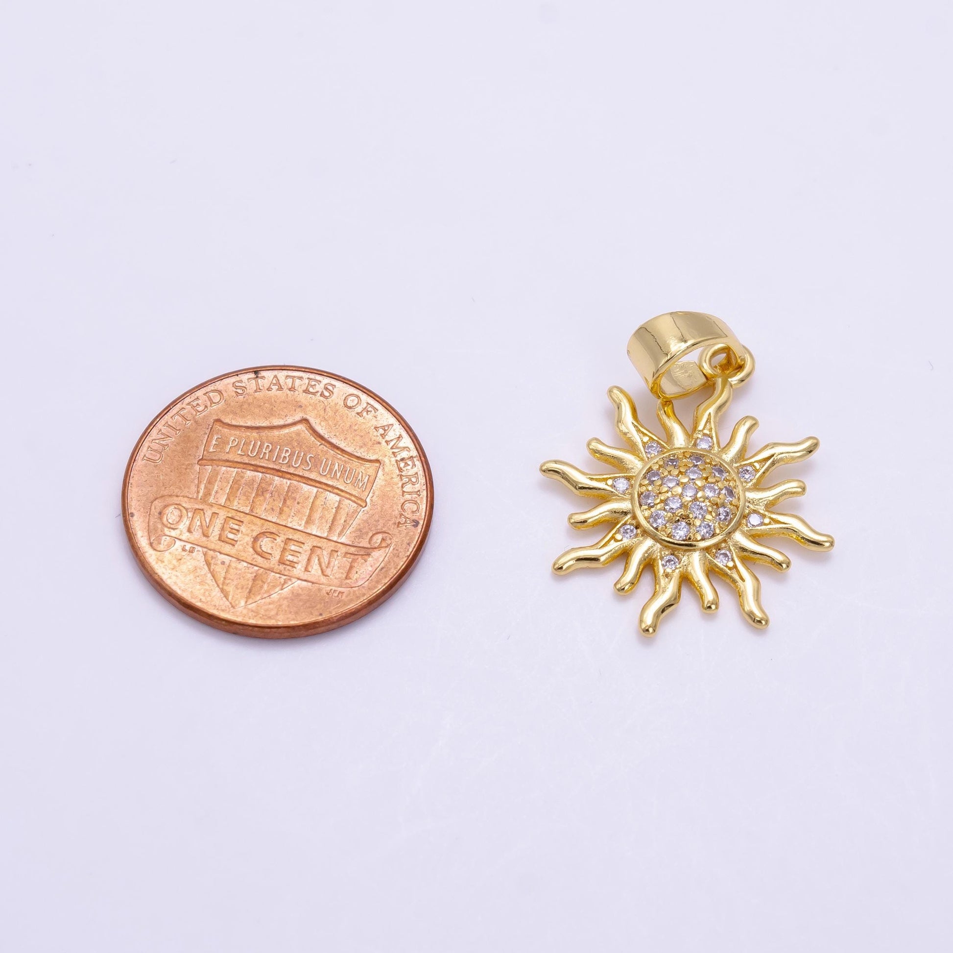 24k gold filled sun charm w cz pendant, sun ray charm celestial sun pendant, bohemian jewelry | h539