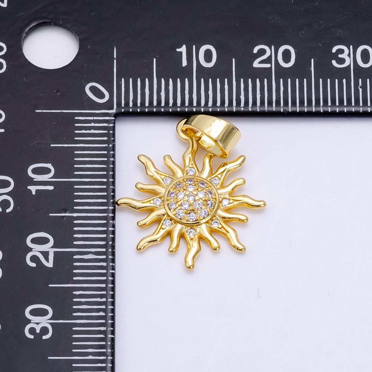 24k gold filled sun charm w cz pendant, sun ray charm celestial sun pendant, bohemian jewelry | h539
