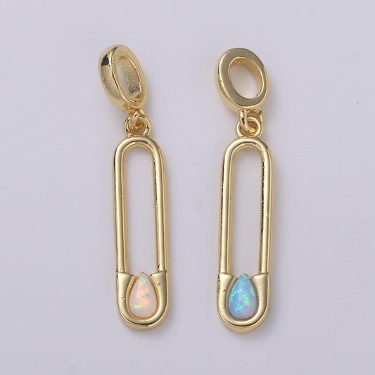 Blue and white opal 24k safety pin pendant, teardrop opal charm for bracelet earring necklace pdgf-2183