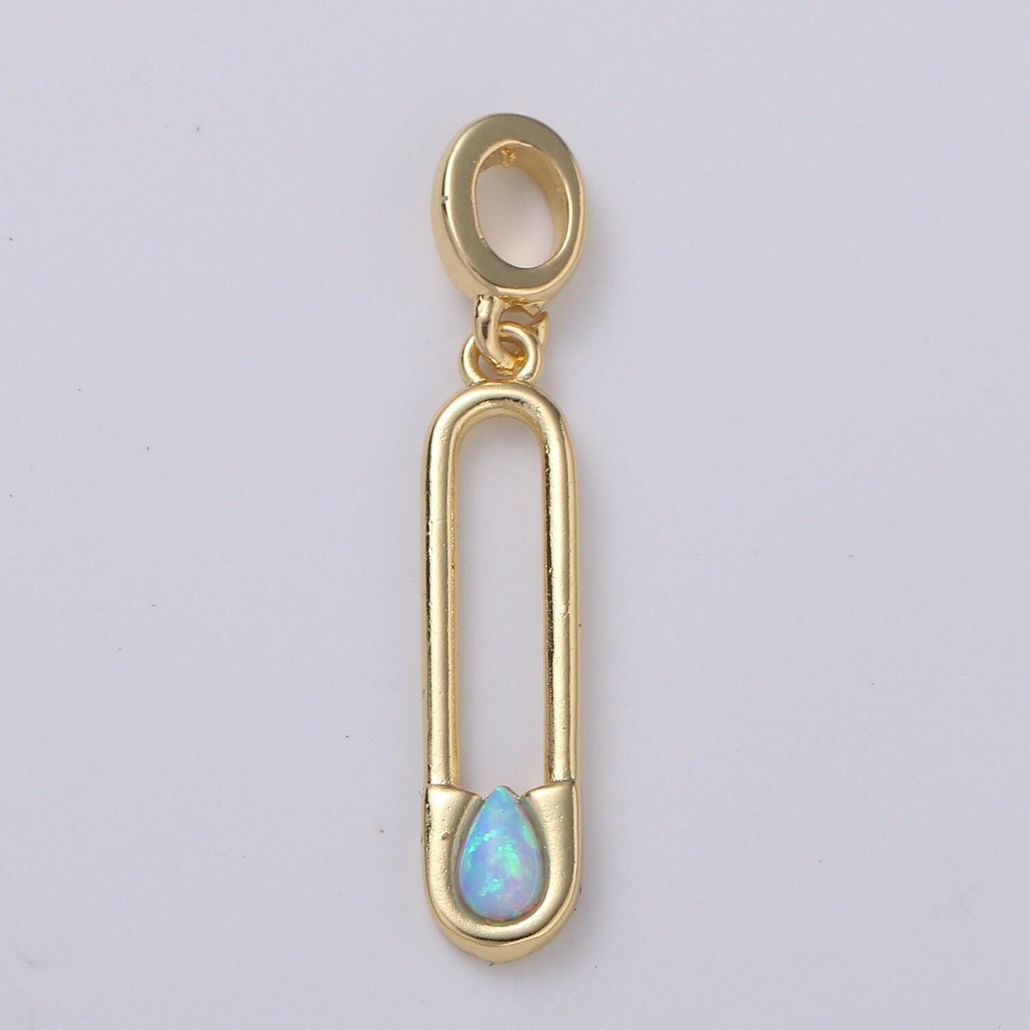 Blue and white opal 24k safety pin pendant, teardrop opal charm for bracelet earring necklace pdgf-2183