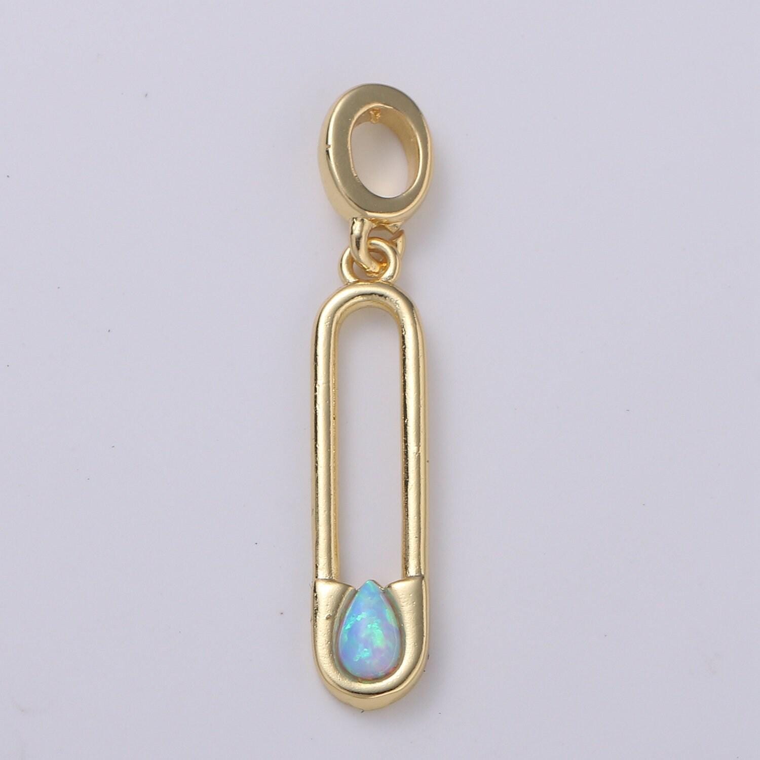 Blue and white opal 24k safety pin pendant, teardrop opal charm for bracelet earring necklace pdgf-2183