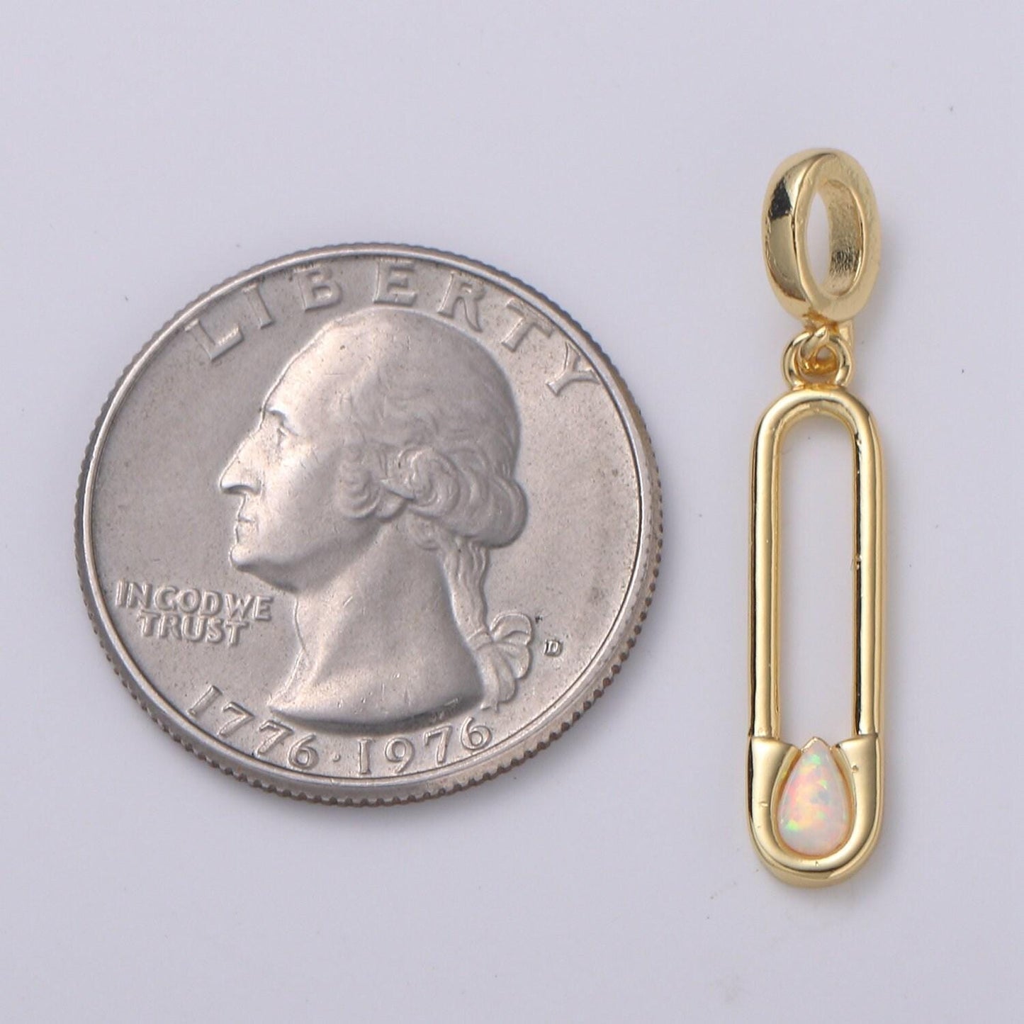 Blue and white opal 24k safety pin pendant, teardrop opal charm for bracelet earring necklace pdgf-2183