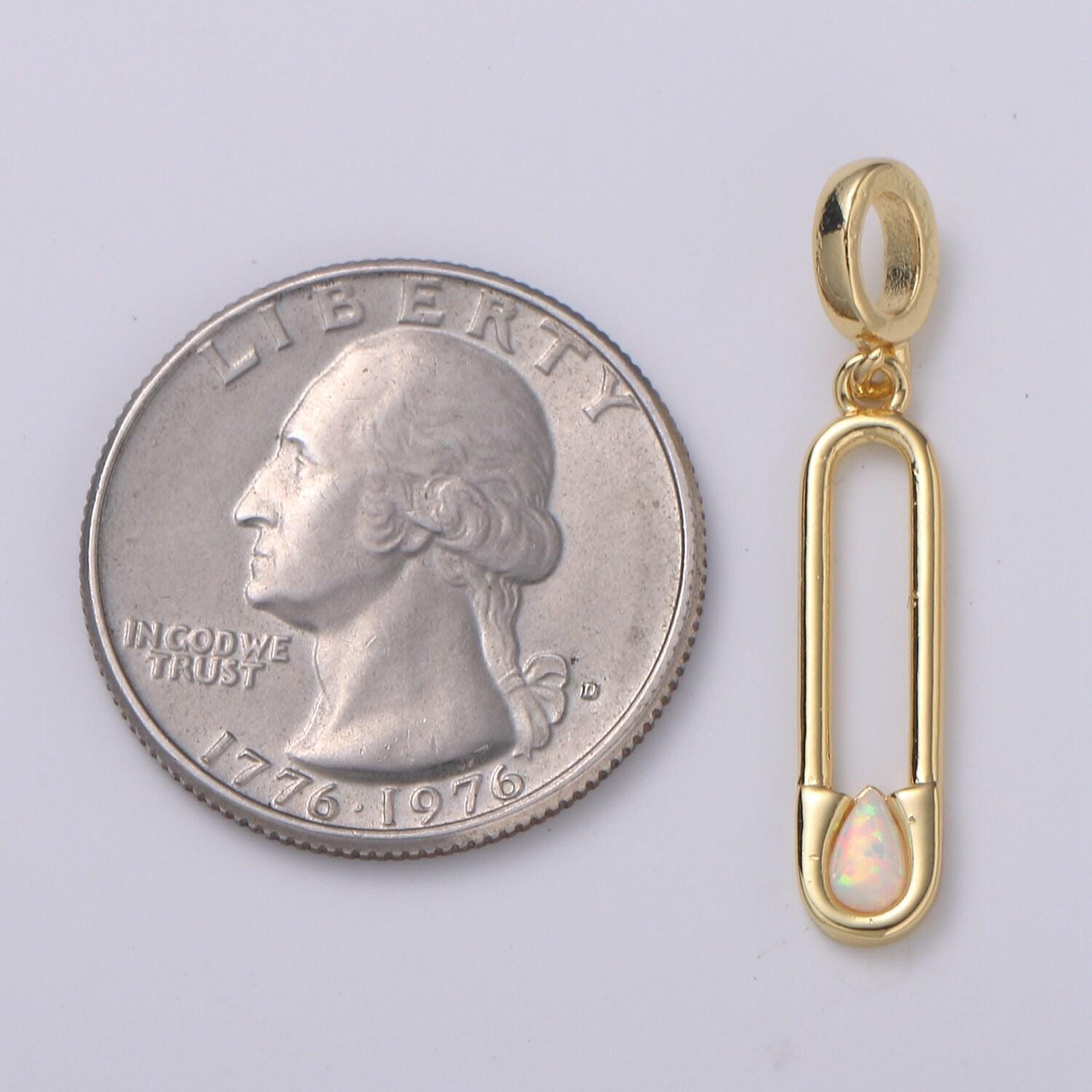 Blue and white opal 24k safety pin pendant, teardrop opal charm for bracelet earring necklace pdgf-2183