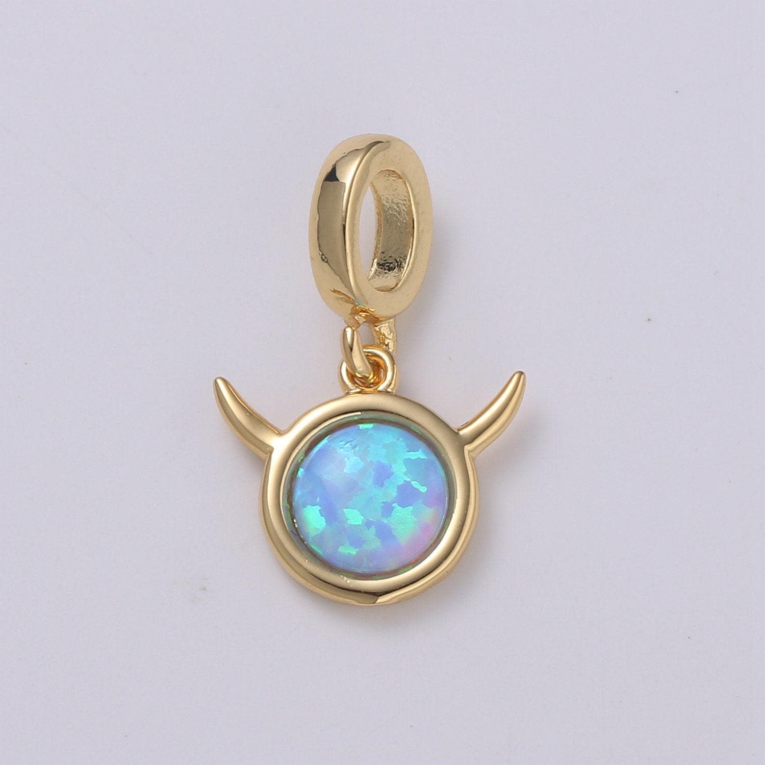 1pc gold solitaire rolling horn charm, opalite silver horn pendant charm, charm, for diy jewelry, pdgf-2182